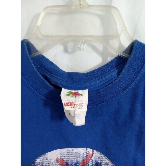 Fruit Of The Loom women Small blue Tee Shirt Skull American Flag Floral - Picture 8 of 11